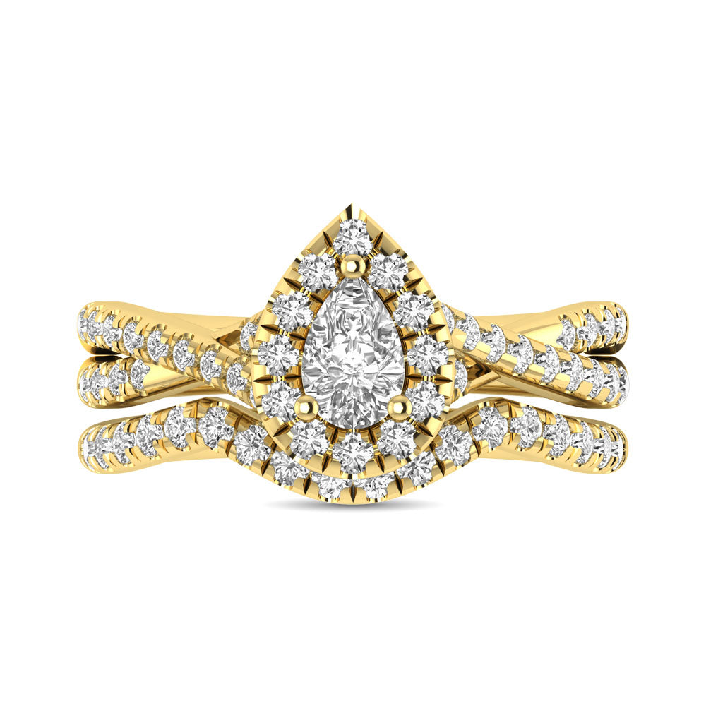 Diamond  Twist Shank Single Halo Bridal Ring 1 ct tw Pear Cut in 14K Yellow Gold