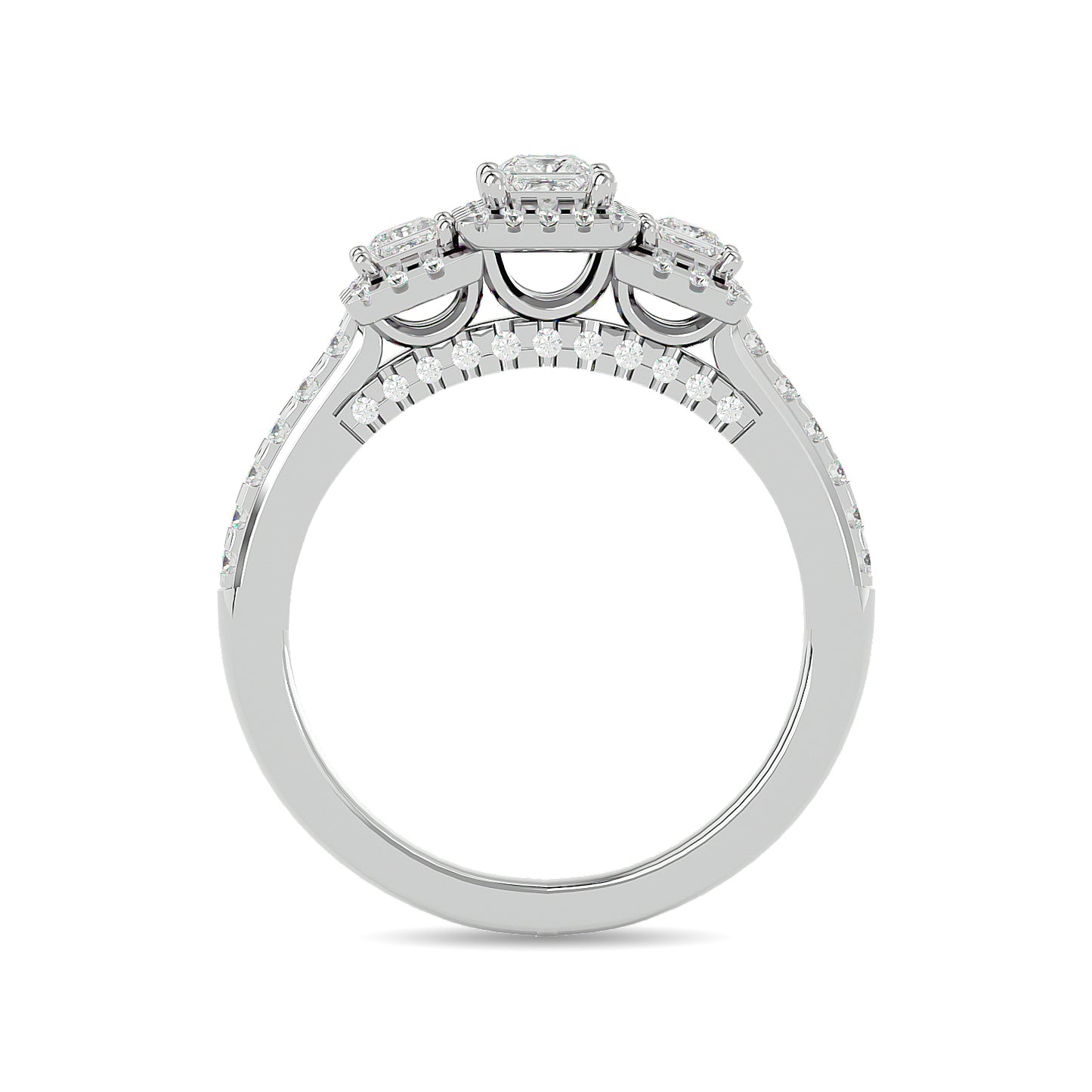 Diamond 1 Ct.Tw. Round and Princess Bridal Ring in 14K White Gold