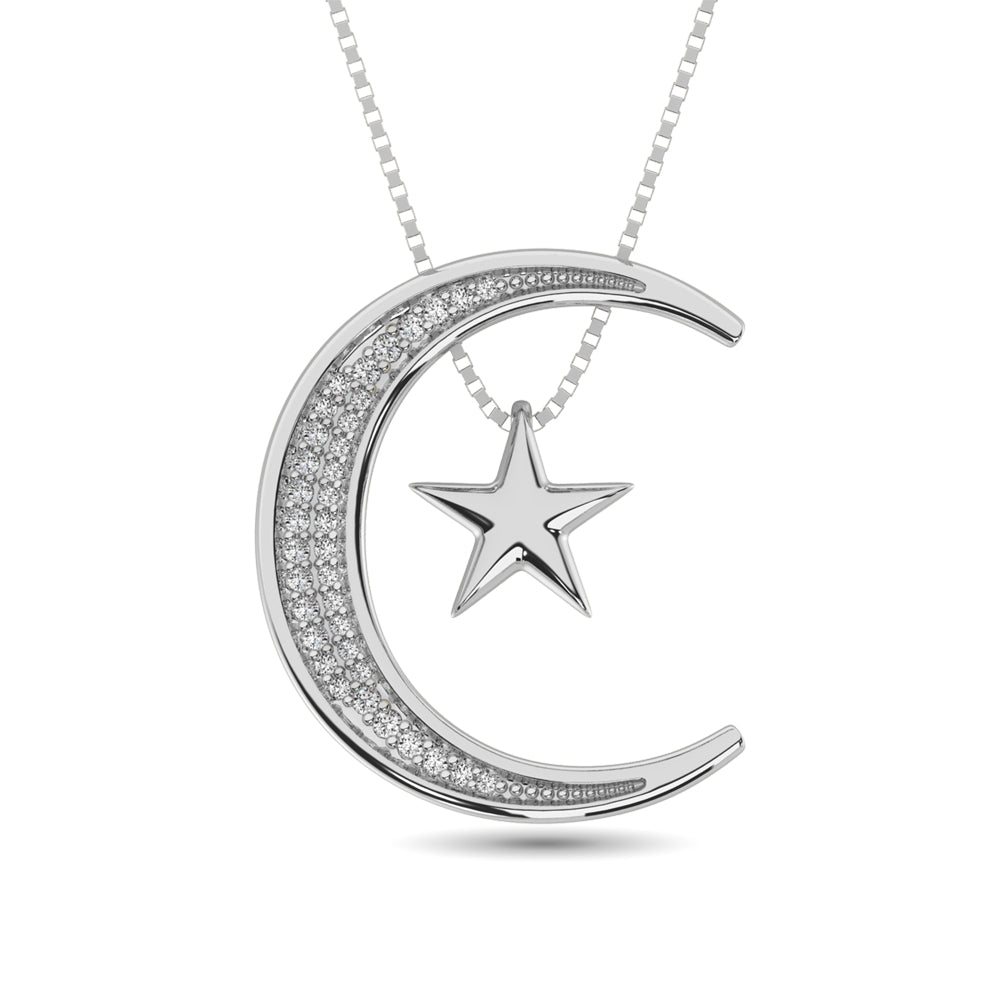 Diamond Moon and Star  Pendant 1/20 ct tw in Sterling Silver