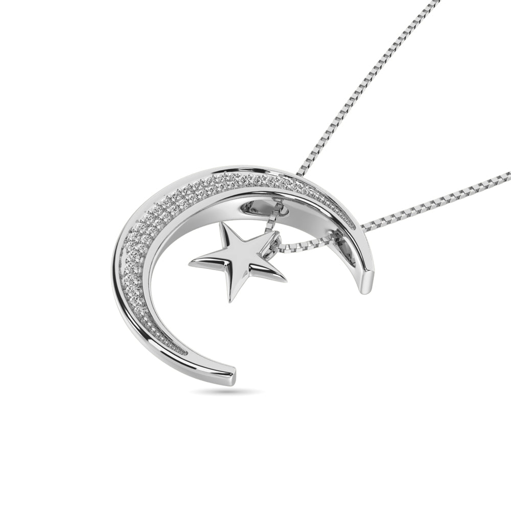 Diamond Moon and Star  Pendant 1/20 ct tw in Sterling Silver