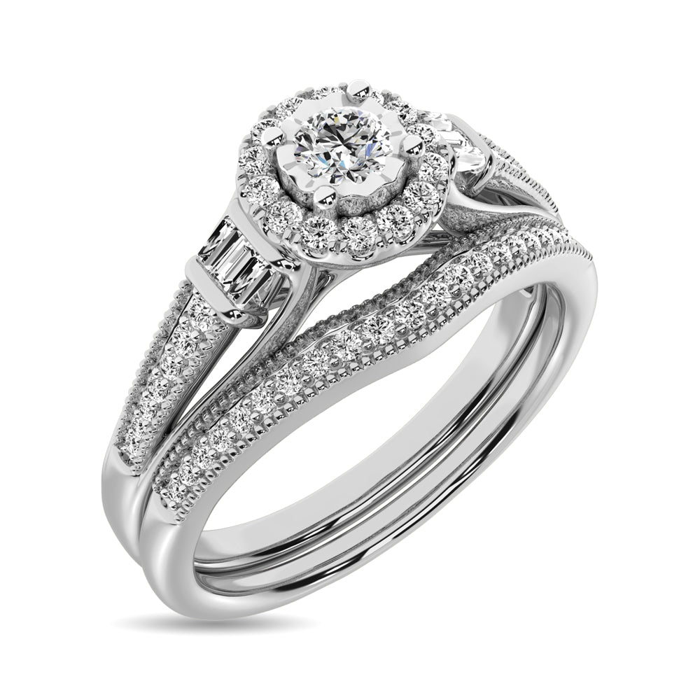 Diamond Bridal Ring 1/4 ct tw in Round and Straight Baguette in 10K White Gold