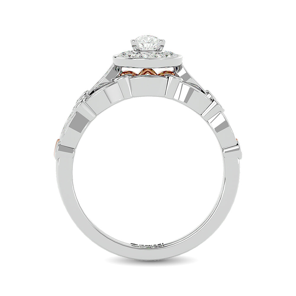 Diamond 5/8 Ct.Tw. Pear Cut Bridal Ring in 14K Two Tone