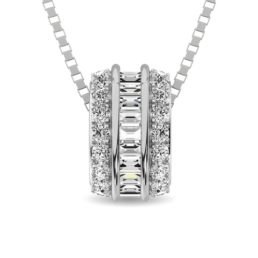 Diamond 1/4 Ct.Tw. Round and Baguette Fashion Pendant in 10K White Gold