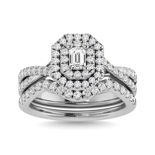 Diamond 1 Ct.Tw. Emerald Cut Bridal Ring in 14K White Gold