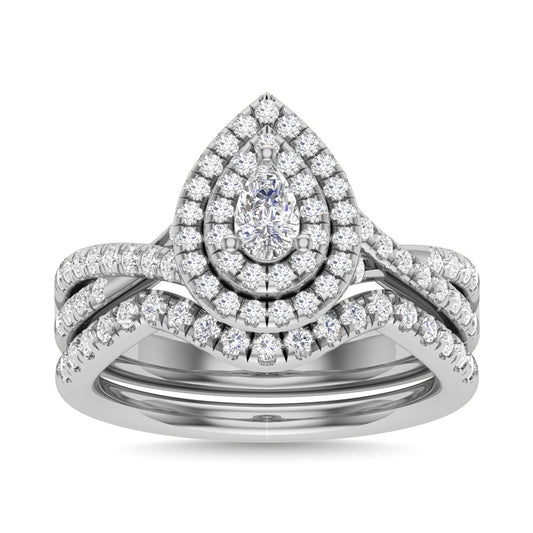 Diamond 1 Ct.Tw. Pear Cut Bridal Ring in 14K White Gold