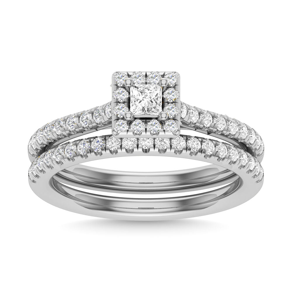 Diamond 3/4 Ct.Tw. Princess Cut Bridal Ring in 14K White Gold