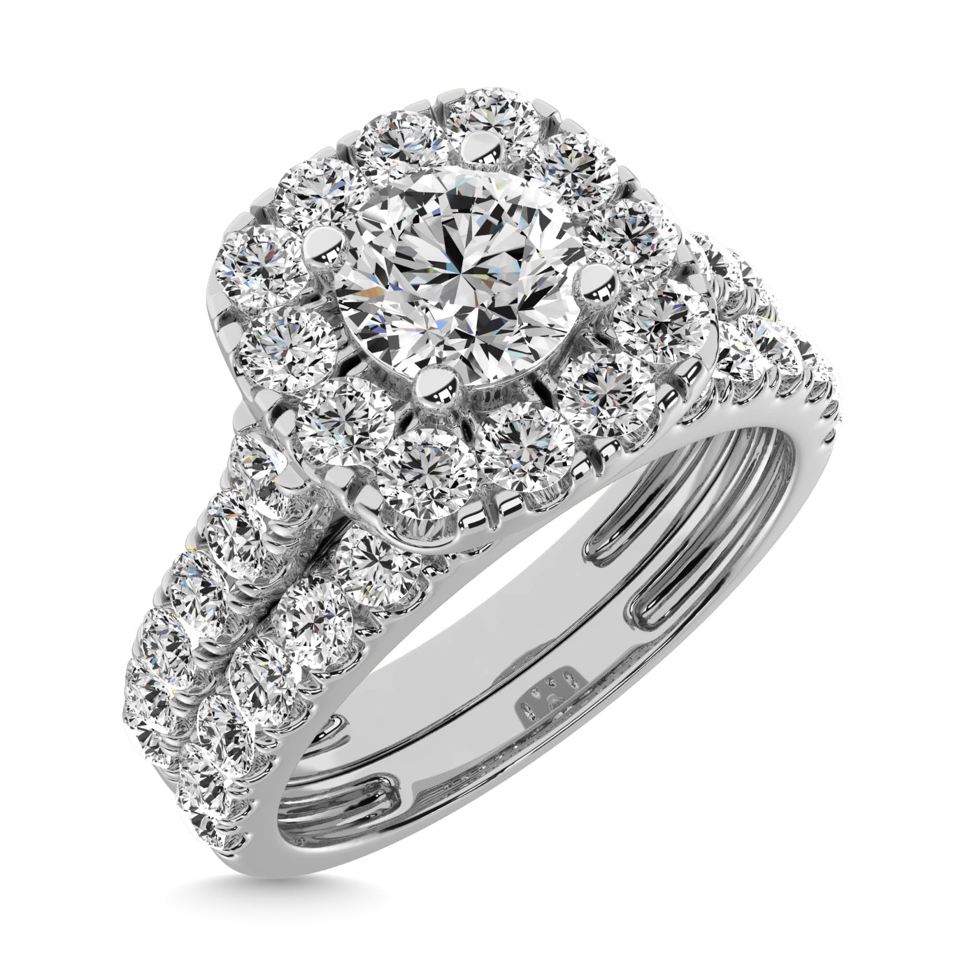 Diamond 2 ct tw Cushion Halo Bridal Ring in 14K White Gold