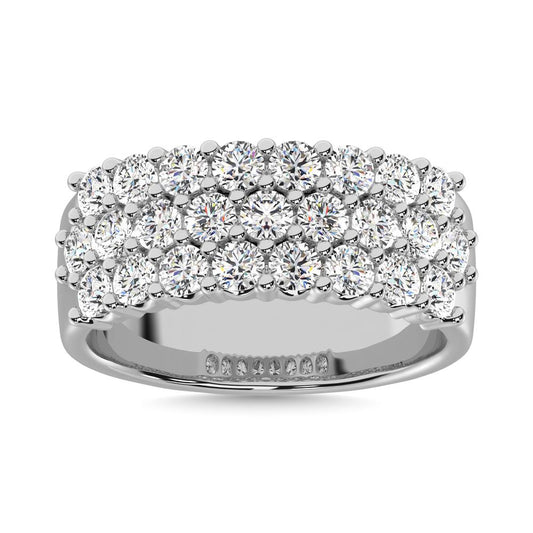 Diamond 3 ct tw Round Cut Three Row Ring in 14K White Gold