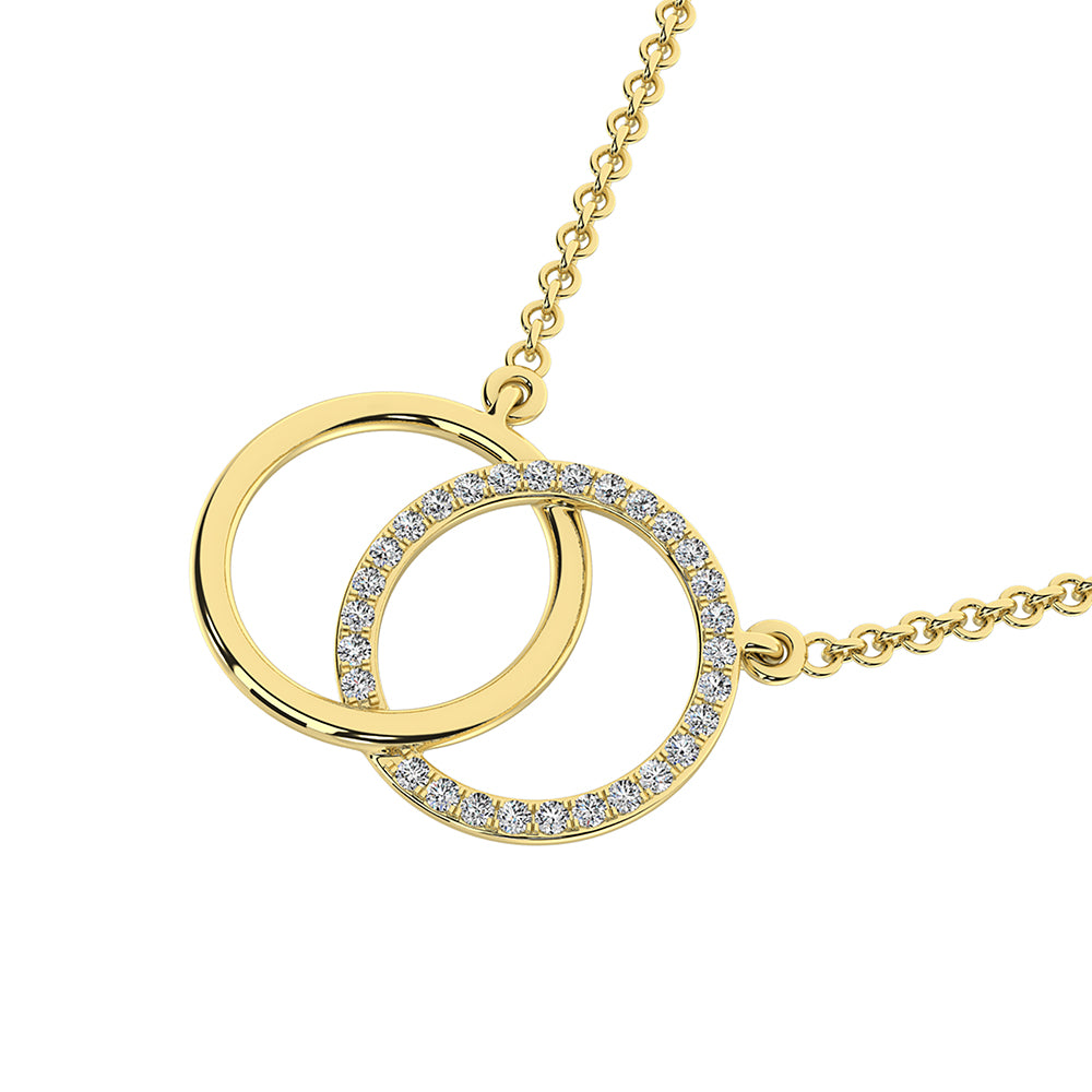 10K Yellow Gold 1/10 Ct.Tw. Diamond Interlinked Circle Necklace