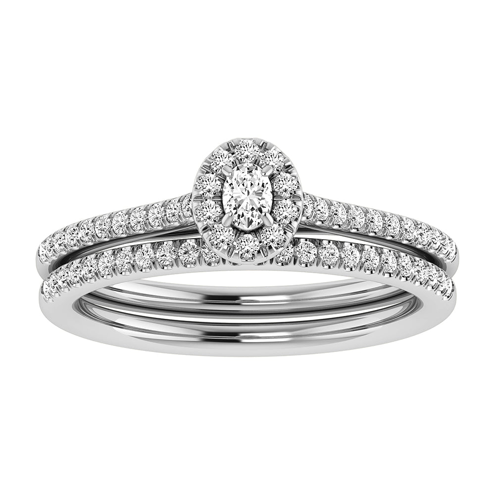 Oval and Round Diamond 3/8 Ct.Tw. Bridal Ring in 10K White Gold