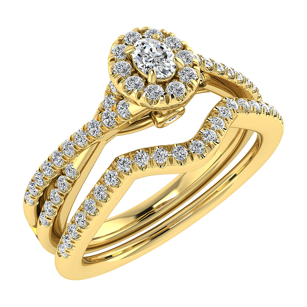 Oval and Round Diamond 1/2 Ct.Tw. Bridal Ring in 10K Yellow Gold