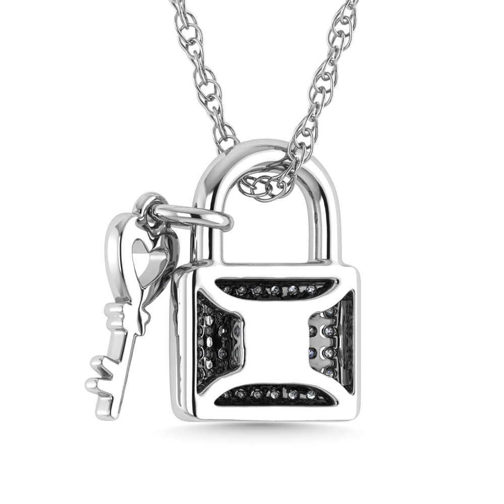 Diamond 1/20 Ct.Tw. Lock and Key Pendant in 925 Silver