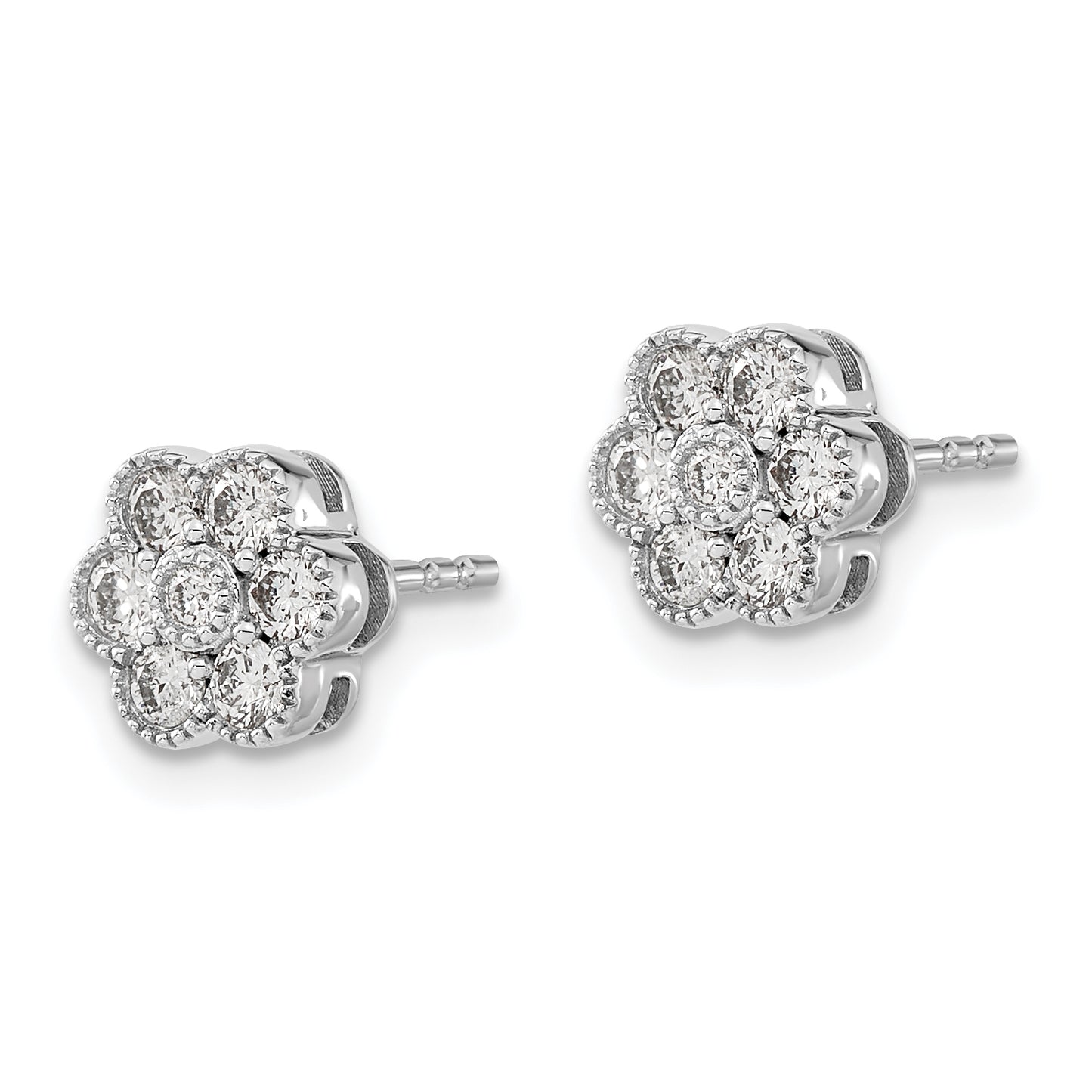 14k White Gold Floral Diamond Post Earrings