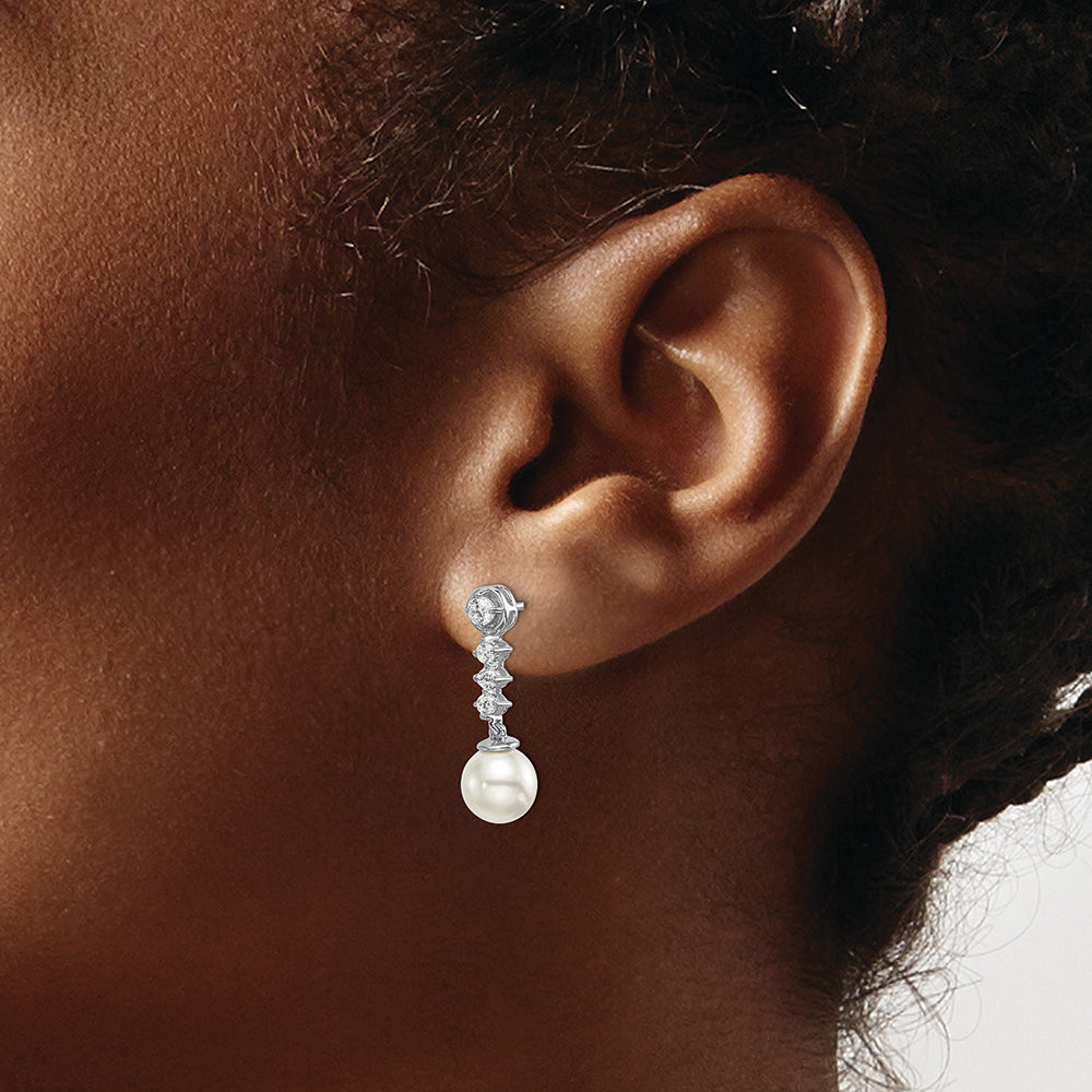 14k White Gold Freshwater Cultured Pearl & Diamond Post Earrings