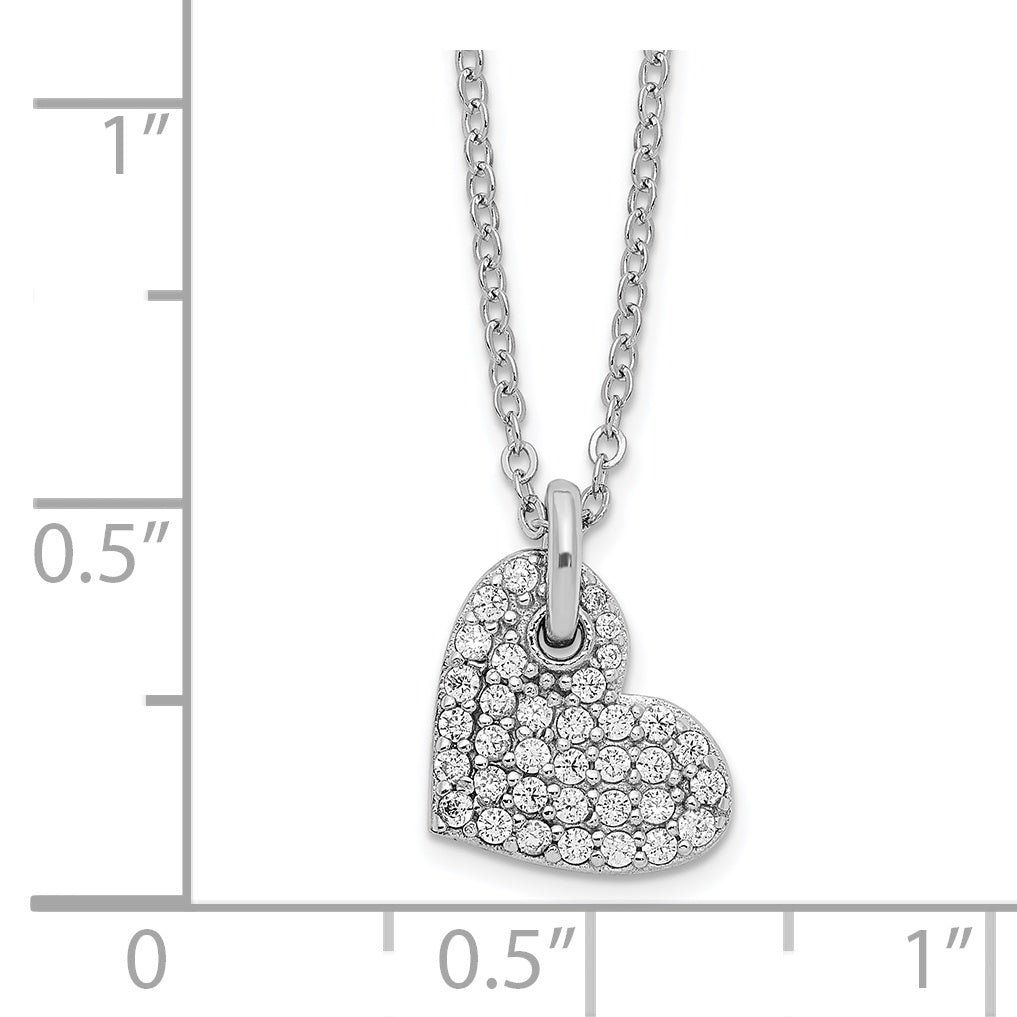Sterling Silver Rhodium-plated Polished CZ Heart Necklace
