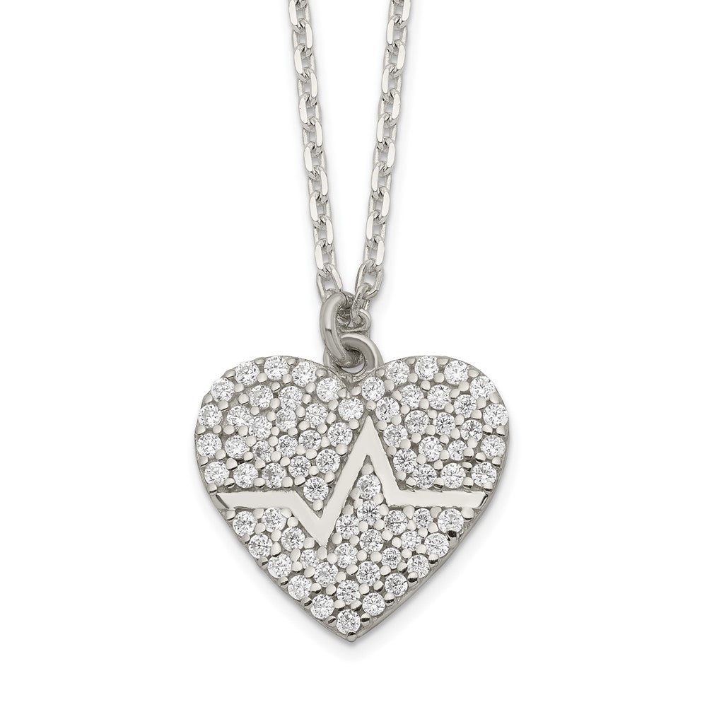 Sterling Silver Heartbeat in CZ Heart Necklace