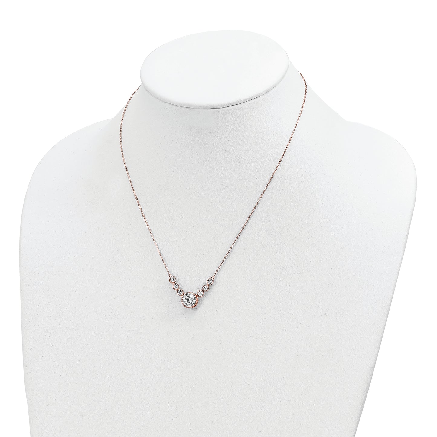 Sterling Silver Rose-tone CZ w/2 in ext. Necklace
