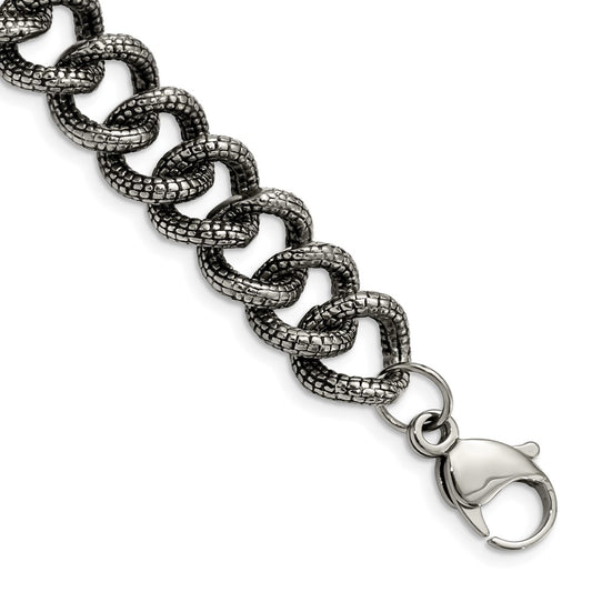 Stainless Steel Antiqued & Textured Links 8.5in Bracelet