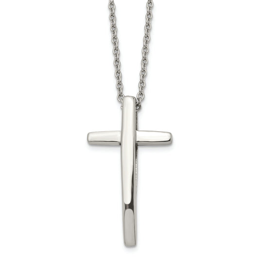 Stainless Steel Polished Cross 18in Necklace