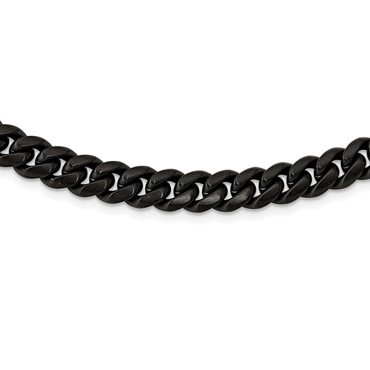 Stainless Steel Brushed Black IP-plated 10mm Curb 24in Necklace