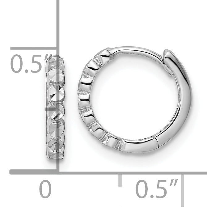 14k White Gold Diamond-cut 2x12mm Hinged Hoop Earrings