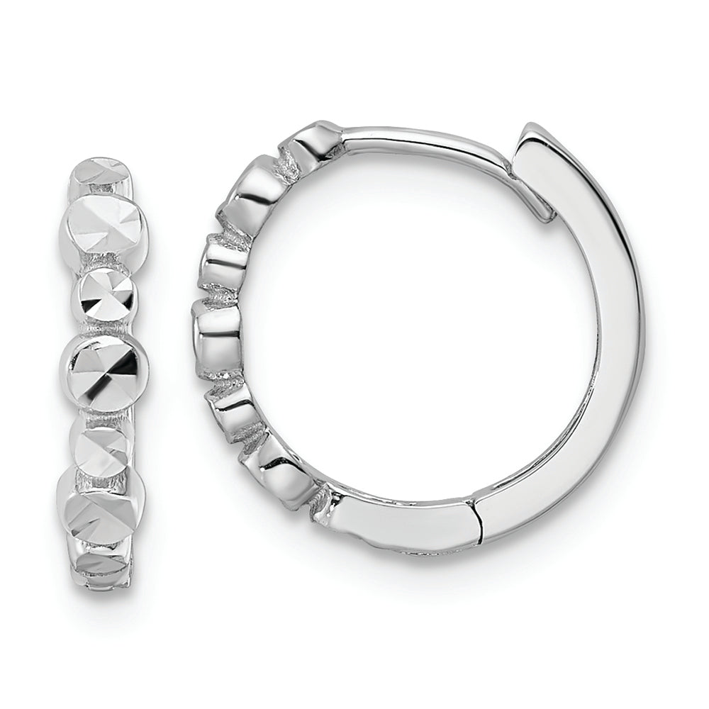 14k White Diamond-cut Circles 2.5x13mm Hinged Hoop Earrings