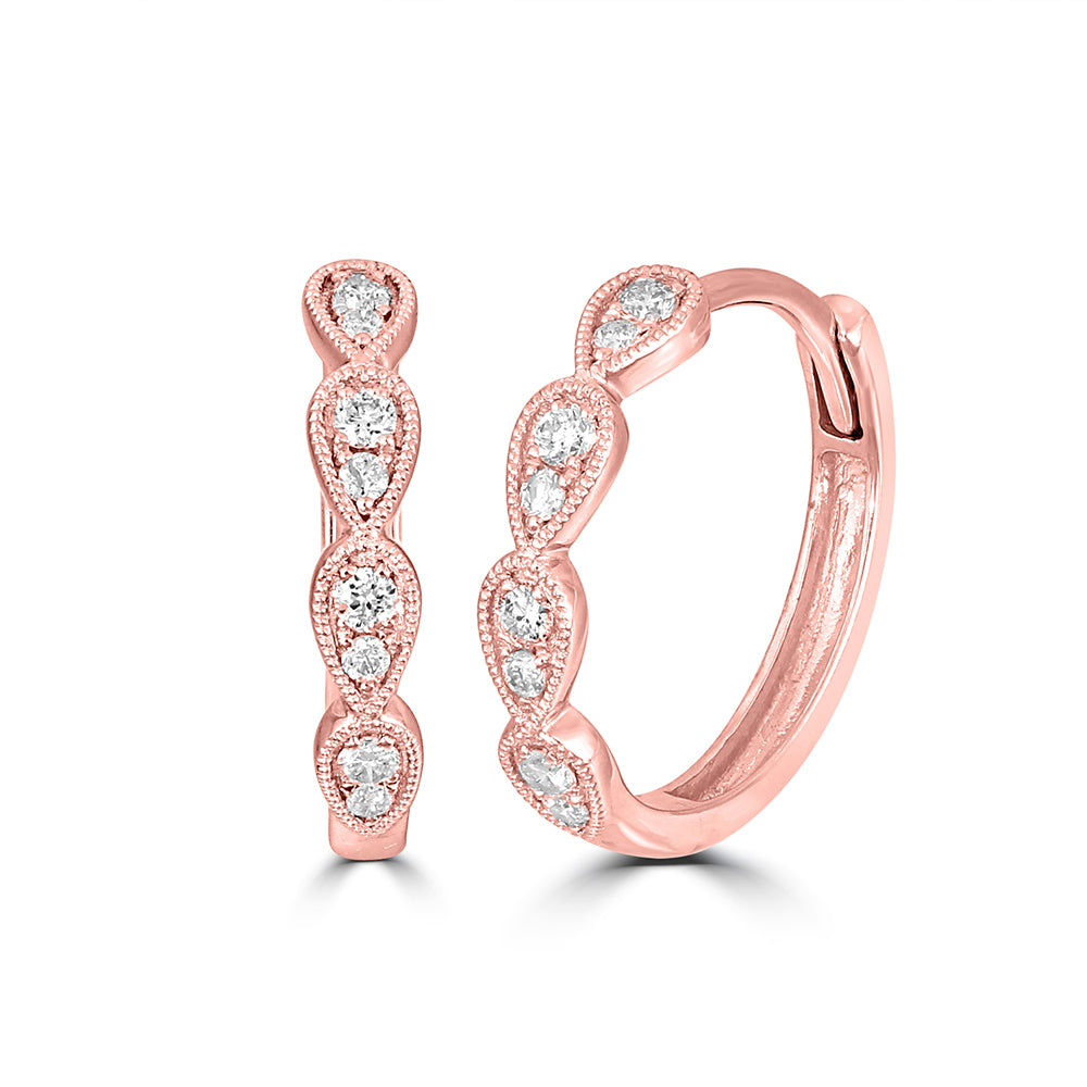 14K Rose Gold 1/10 Ct.Tw. Diamond Stackable Hoop Earrings