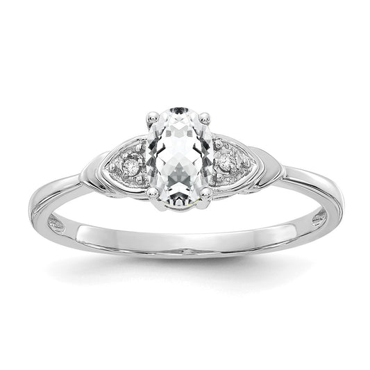 14k White Gold White Topaz and Diamond Ring