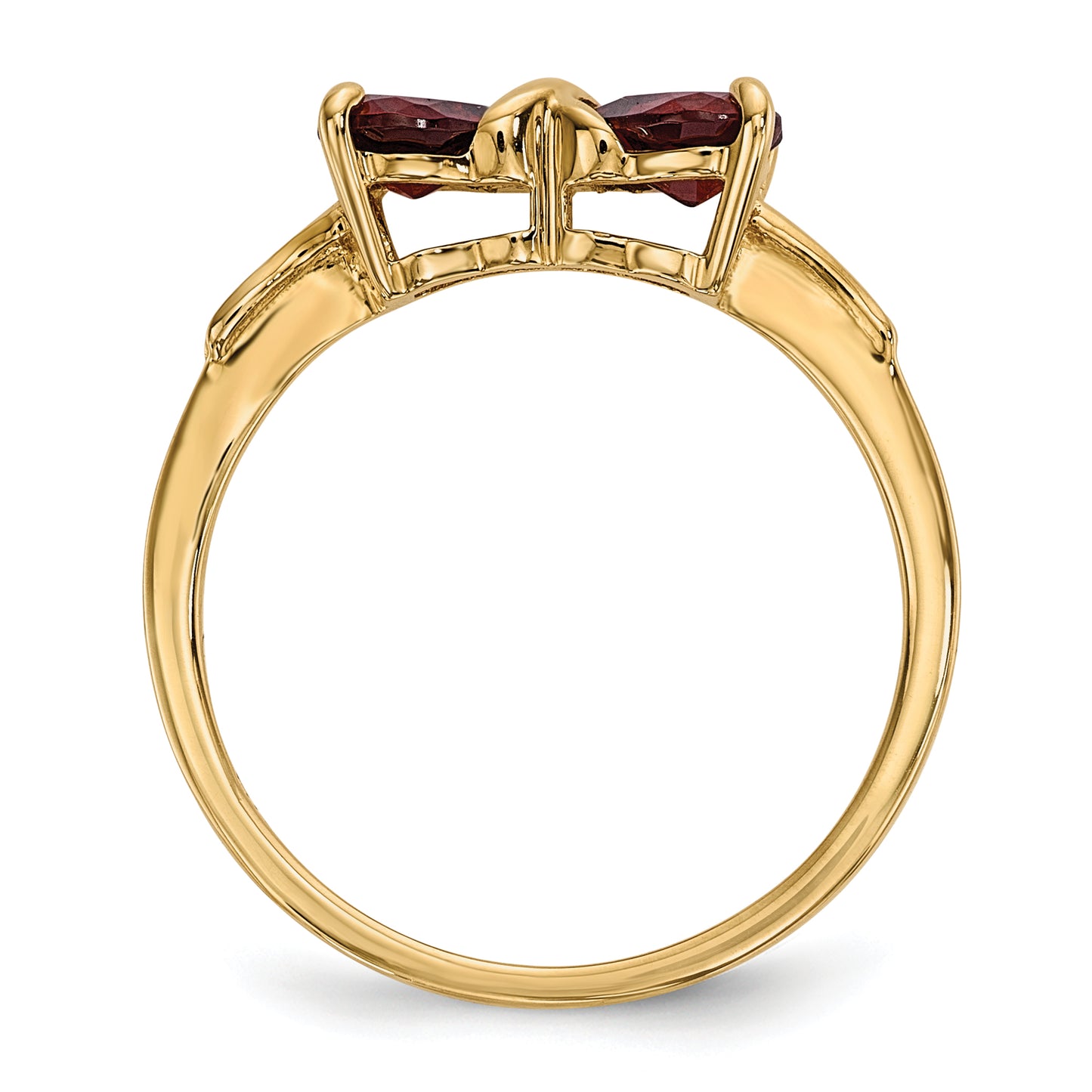 14k Gold Polished Garnet Bow Ring