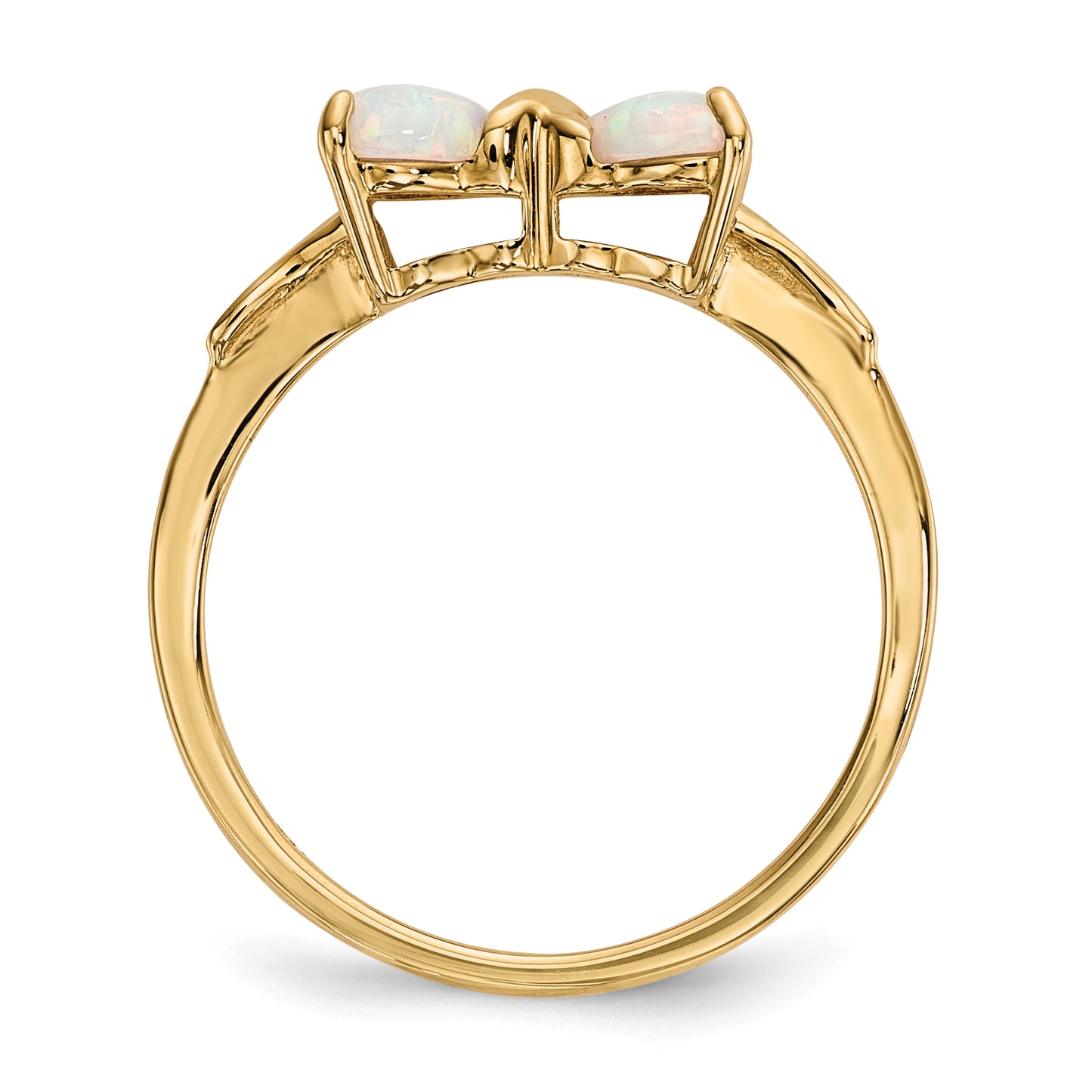 14k Gold Polished Created Opal Bow Ring