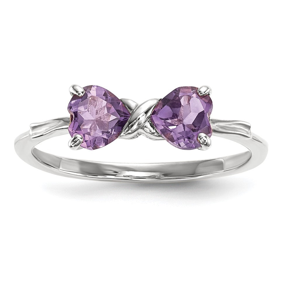 14k White Gold Polished Amethyst Bow Ring