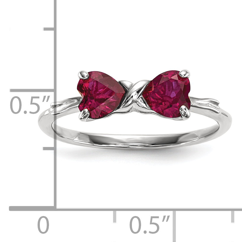14k White Gold Polished Created Ruby Bow Ring