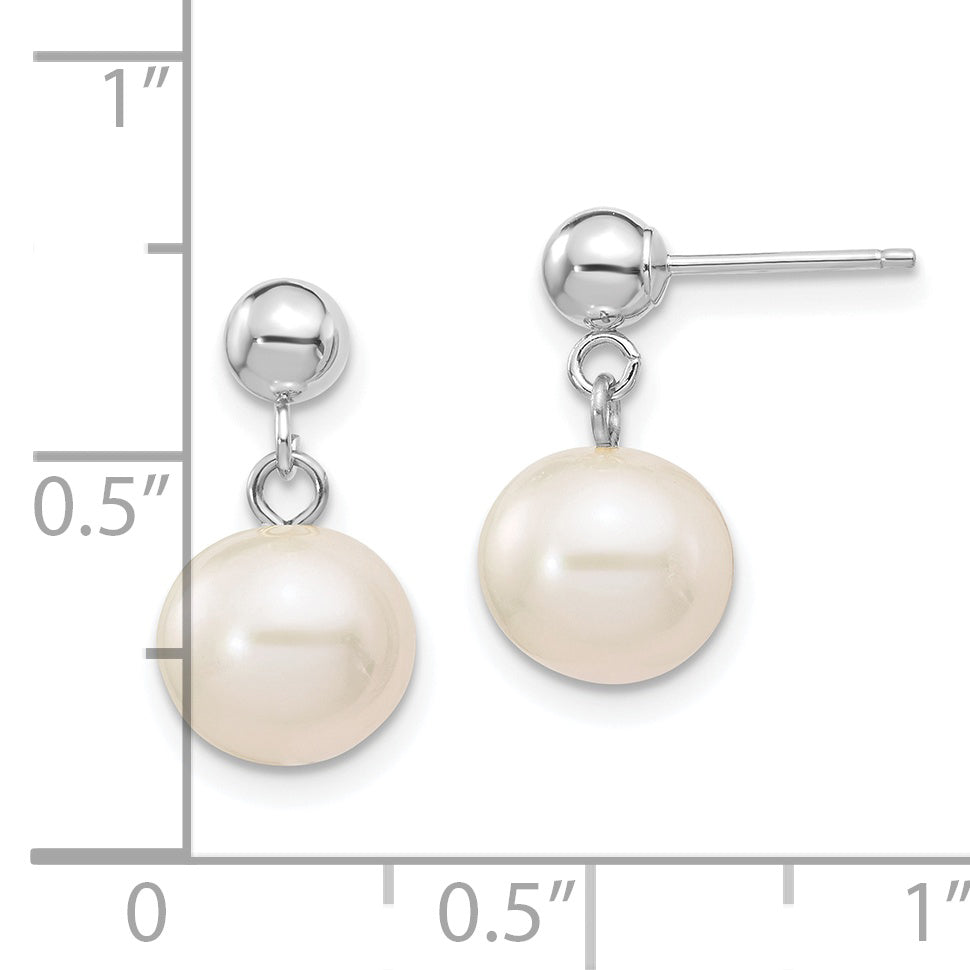 14kw 8-8.5mm White Round Freshwater Cultured Pearl Dangle Post Earrings