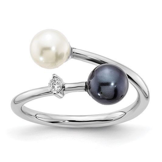 14K WG 5-6mm Round Black & White Saltwater Akoya Pearl Dia. Adj. Ring